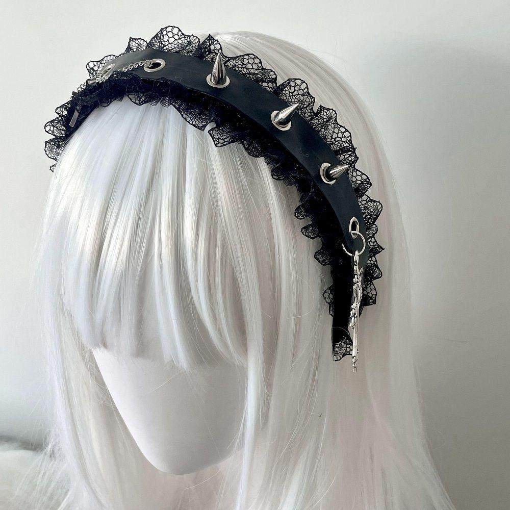 Punk Dark Goth Kreuz Stirnband Abby Ins Harajuku Y2k Babes Leder Schnalle Kette Stirnband Zubehör für Damen