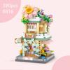 Panda Pet Coffee Ice Cream Flower House Appliance Dessert Shop Store Street View Food House Building Blocks Model Kids Toy