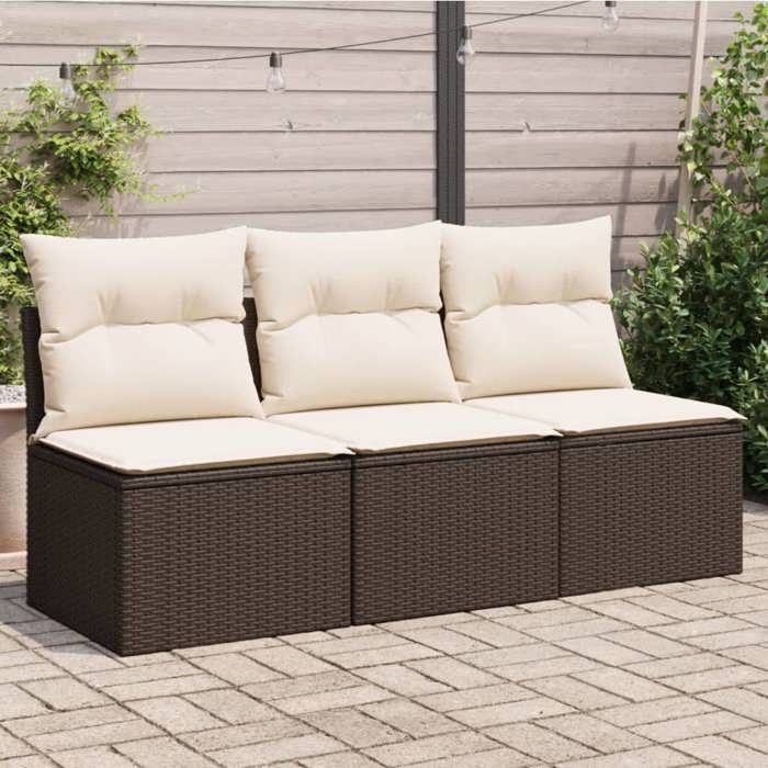 VidaXL Garden Sofa with Cushions 3-Seater, Seat with Backrest, Patio Furniture Backyard Terrace Outdoor, Brown 366219