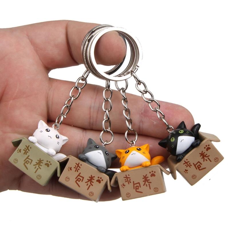 Cute Carton Cat Charm Keychain Mini Animal Keyring Bag Pendant Couple Car Keyholder Backpack Decoration for Women Girl