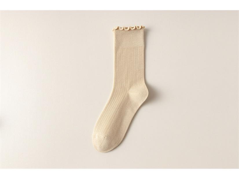 Spring/Summer Japanese Style Ruffle Ribbed Mid-Calf Breathable Maternity Cotton Socks.