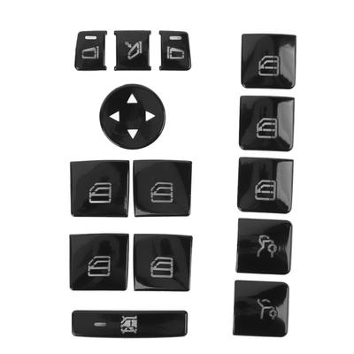 14Pcs Window Lift Button Trim Glossy Black Power Window Switch Button Decal Replacement for Benz