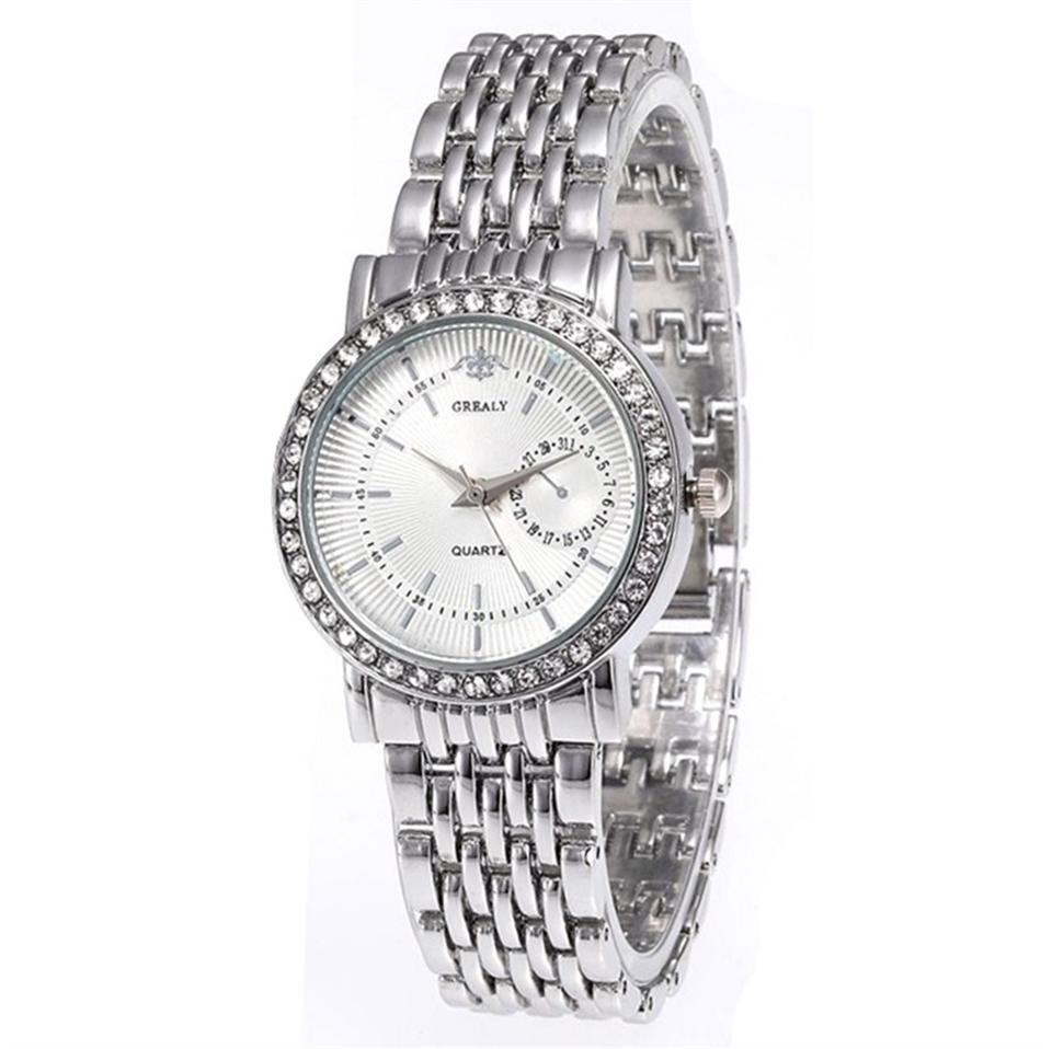 Elegant Women's Two Tone Crystal Watch Stainless Steel Band Quartz Wristwatch Ladies Dress Watches