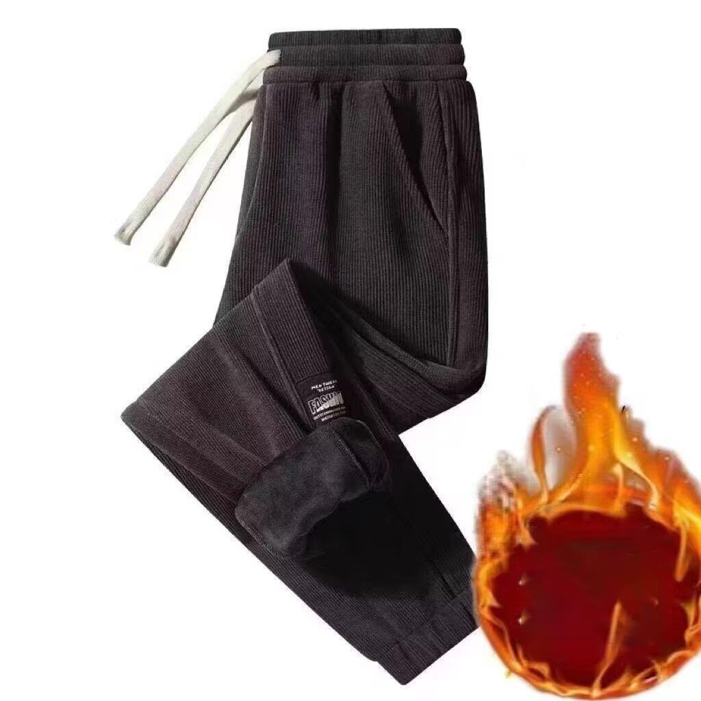 Herren Bequeme Cord Freizeithose Locker mit Bändern an den Beinen, Herbst Winter Übergröße Plüsch und Verdickt Vielseitige Jogginghose