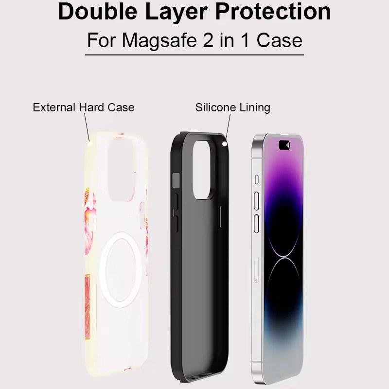 For Magsafe 2 in 1 Flower Pattern Case For iPhone 17 Air 11 12 Pro 13 14 Plus 15 16 Pro Max Luxury Magnetic Shockproof Phone Cover
