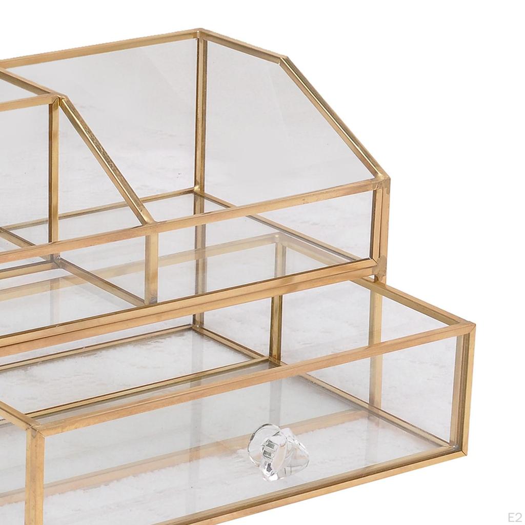 Luxury Clear Glass Jewelry Storage Case Cosmetic Makeup Holder Organizer with Drawer