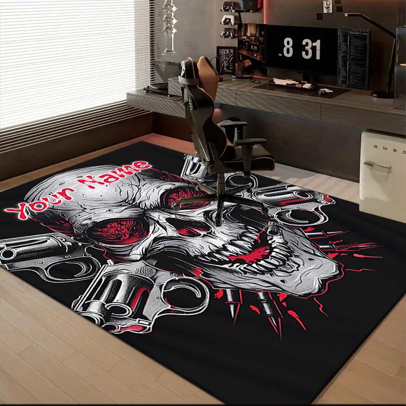 1PC Custom Name Skull Guns Artwork Theme Floor Mat Ideal for Living Room, Game Rooms, Office, Bedroom,Floor Mat Playful Design