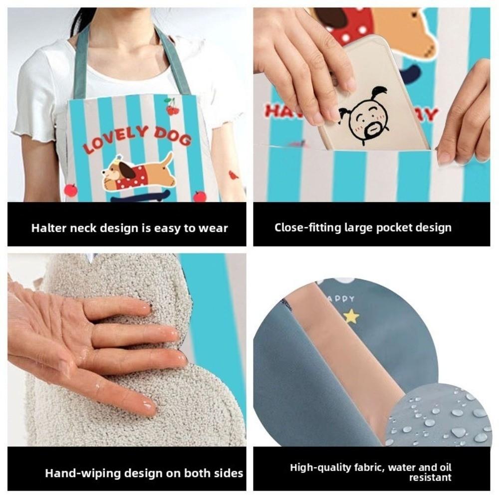 New Sleeveless Kitchen Aprons Cartoon Puppy Stripped Pattern Painting Overalls PVC Waterproof Working Clothes for Cleaning