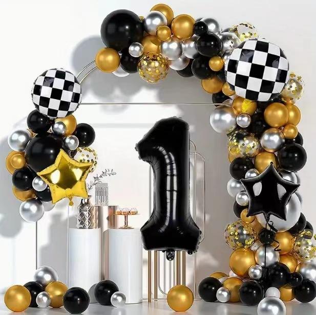 Black Gold Silver Aluminum Film Balloon Wreath Arch Set Boy Birthday Graduation New Year'S Party