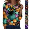Women's Halloween Printed Pullover Sweatshirt Long Sleeve Round Neck Casual Top for Seasonal Wear Comfortable Fit