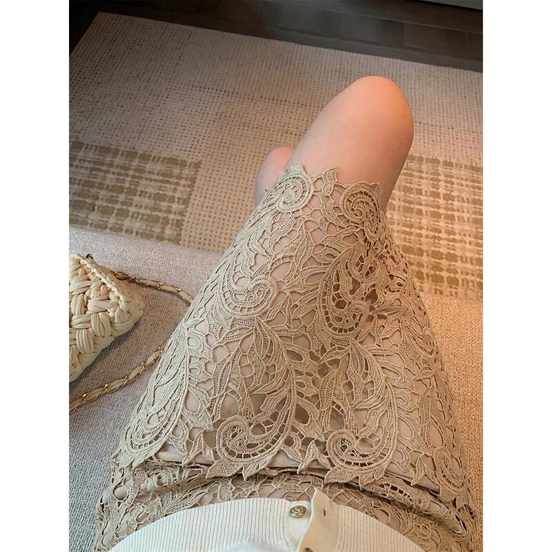 French Lace High-Waist A-Line Skirt S