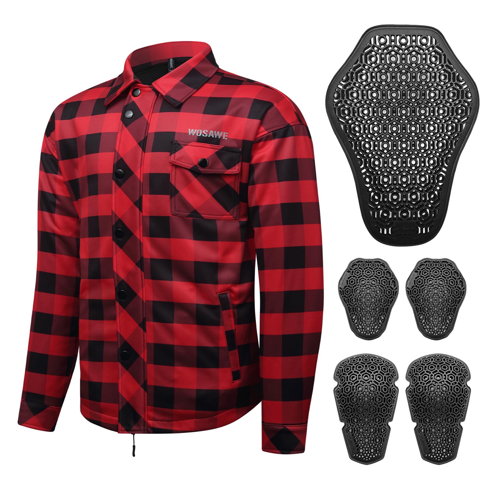 

WOSAWE Unisex Retro Motorcycle Armored Shirts Winter Thermal Fleece Motorcycle Jacket with Back Shoulder Elbow Protector L красный