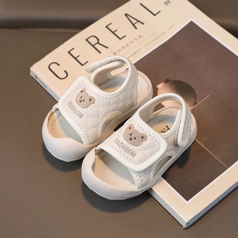 

Детские сандалии с изображением медвежонка из мультфильма, летняя детская обувь для ходьбы, сандалии для мальчиков с мягкой подошвой, садовая обувь, симпатичная обувь для девочек, детские сандалии 16-insole12.5cm белый