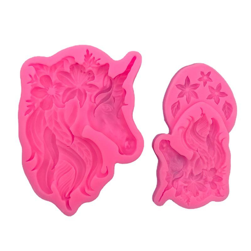 Unicorn Flower & Leaves Silicone Mold: Unicorn Head Fondant, Cake Topper, Epoxy Resin & Chocolate Mold