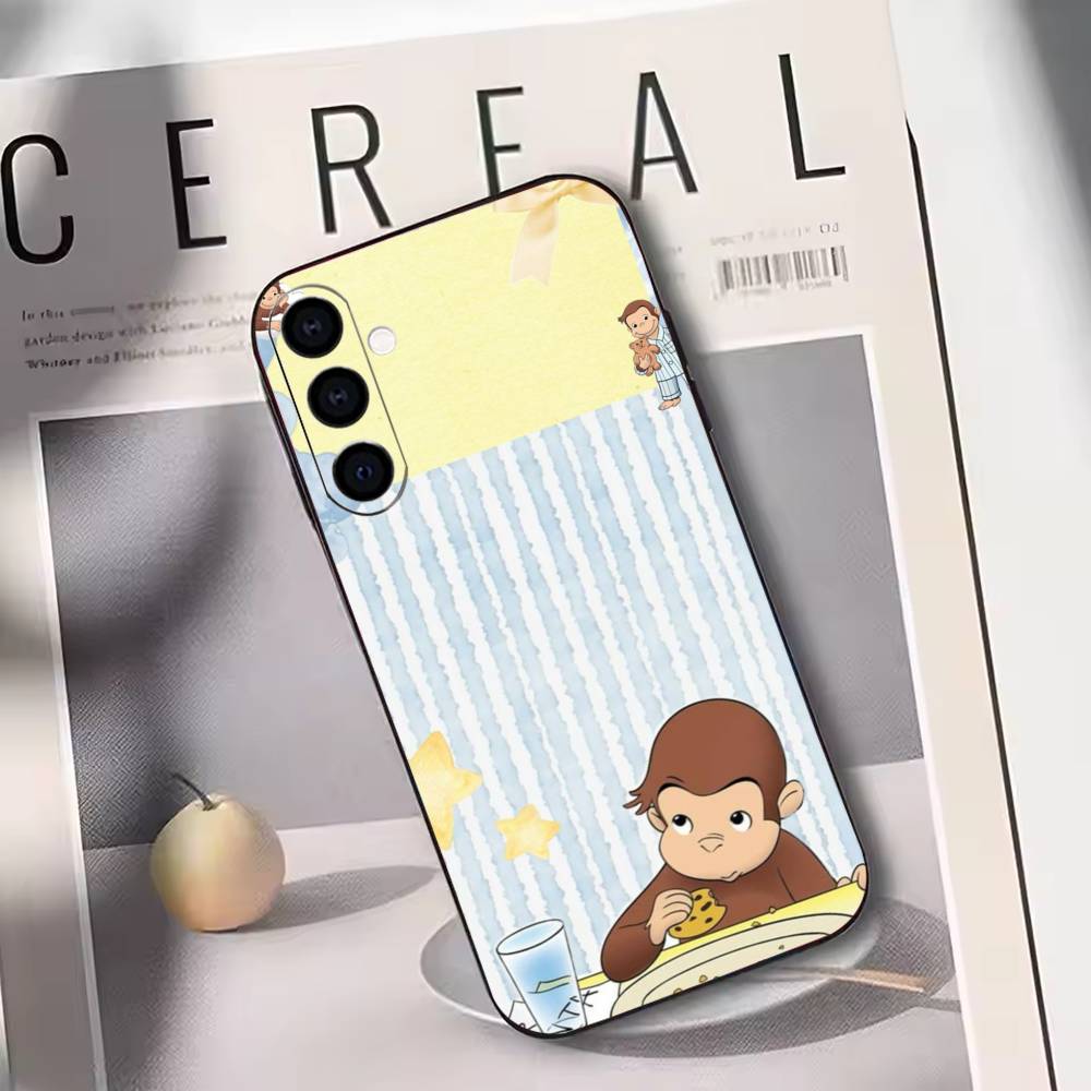 

Monkey C-Curious George Phone Case Black Silicone Soft For Samsung Galaxy A73,A72,A71,A70,A53,A52,A51 Samsung a71 4g