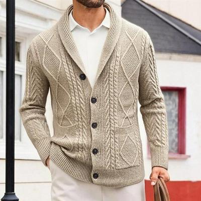 2025 Men's Long Sleeve Slim Fit Knitted Cardigan Sweater - Korean Style, Solid Color, Turn-Down Collar, Autumn Casual Wear