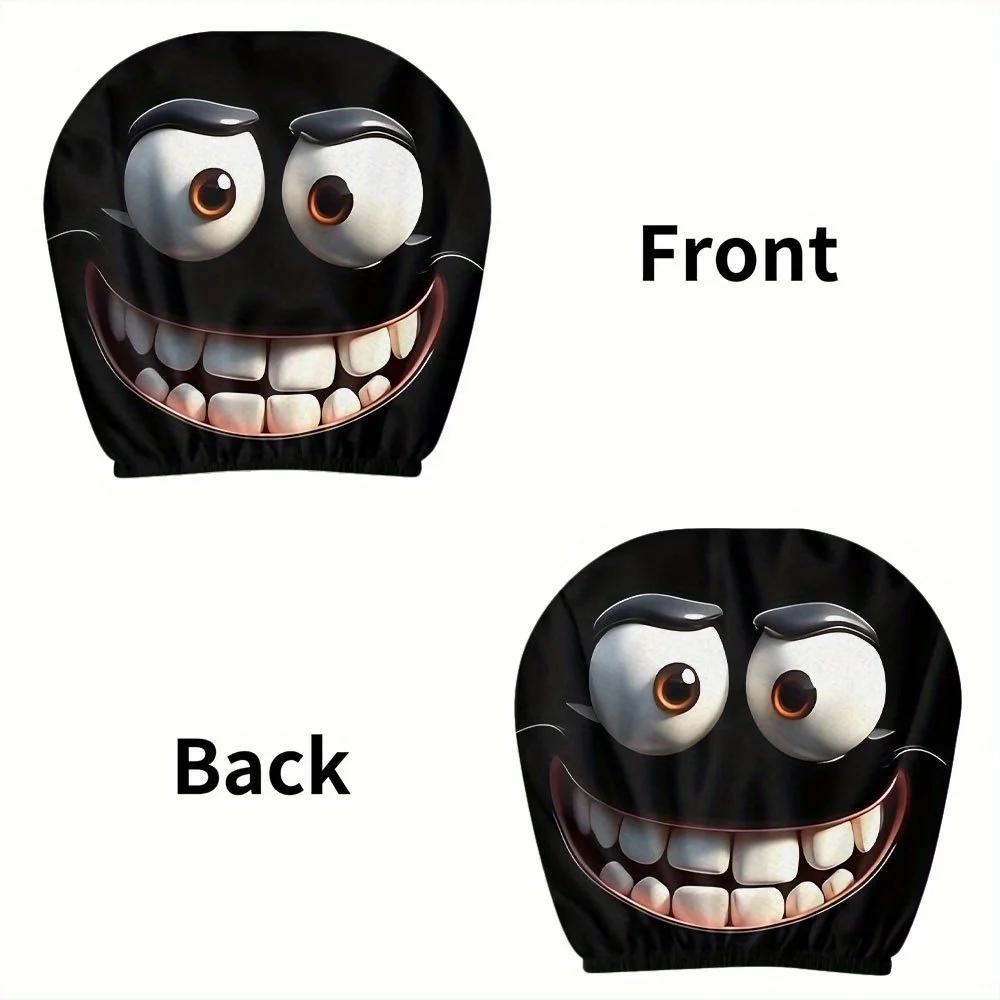 2pcs Smiley Face Printed Car Pillowcase Soft Comfortable Decorative Cushion Cover Auto Seat Headrest Washable Polyester Fabric