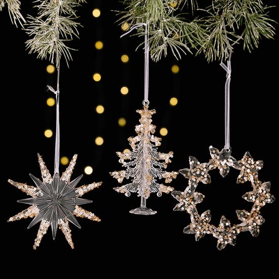 Clear Acrylic Christmas Ornaments Snowflake Tree Elk Butterfly Ballet Dancer Hanging Decoration for Holiday Winter Scene Decoration