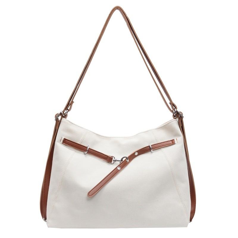 Style Solid Color Canvas Bag Women Stitching Details Soft Structure Travel Bags