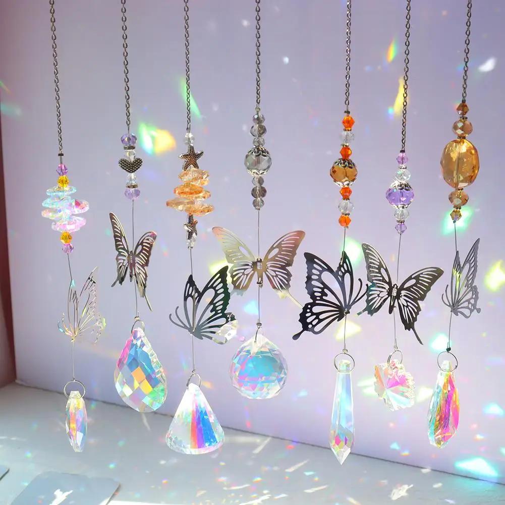 Crystal Windchimes Sun Catcher Star Moon Hexagon Prisms Hanging Pendant Wind Chime Sun Light Catcher Garden Window Home Decor