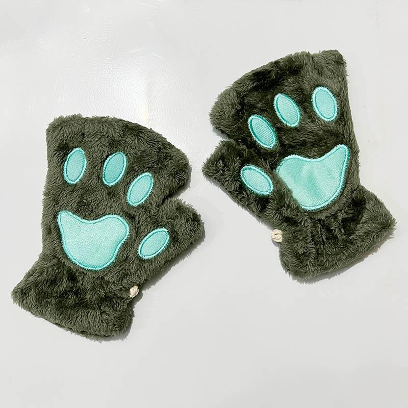 Cartoon Winter Gloves Women's Bear Plush Cat Paw Claw Gloves Cute Short Fingerless Fluffy Bear Claw Mittens For Girls Gift Party