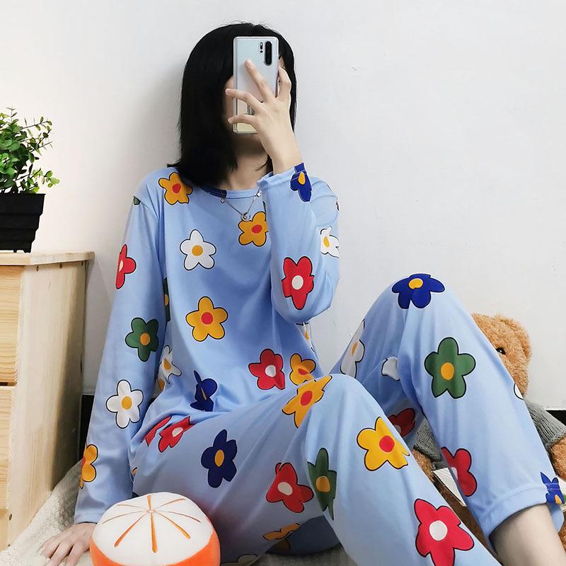 Set Pijama Dama Desen Animat - Cămașă cu Mânecă Lungă și Pantaloni, Haine de Casă pentru Studente Mignone pentru Primăvară și Toamnă