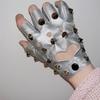 Edgy Fingerless Gloves Studded Details Half Finger Gloves Studded Leather Gloves  Hip-Hop