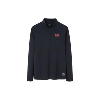 Solid Color Printed Letter Half Zip Long Sleeve T-Shirt Men Tops Black 152230403-2