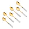 Golden Stainless Steel Ceramic Spoons Set for Home Kitchen & Restaurant Cutlery Dinner Table Bouillon Spoon Oval Edge with Ceramic Handle Tableware