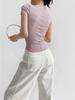 YPFF Women's Trendy Solid Color V-Neck Twist Knot American T-Shirt