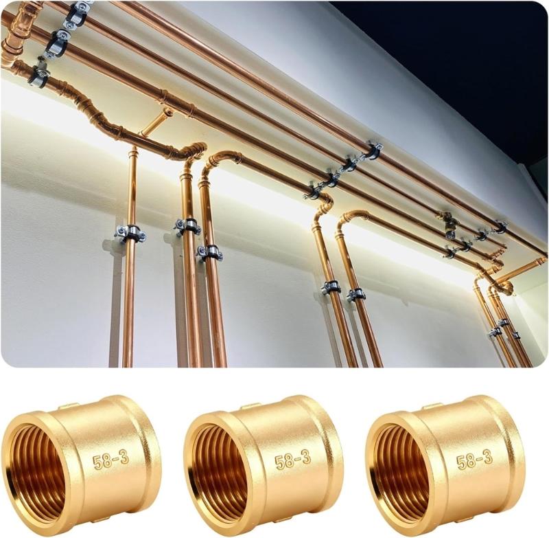 3lots 1 Inch Internal Thread Brass Couplings Includes Tape for Secure Sealing In Water Pipe Applications