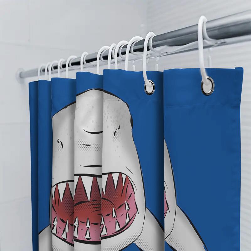 Comics Style Cartoon Shark Printed Shower Curtain Personalized for Bathroom Decoration Gift Home Decor Customizable Size Availab