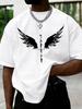 Unisexs Black Summer Tee White Angel Wings Rune Print Loose Oversized Short Sleeve Streetwear Daily Crew Neck Casual Fashion Top