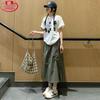 Women's High-Waist Drawstring A-Line Utility Skirt