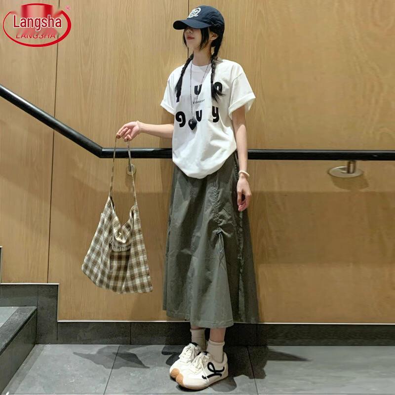 Women's High-Waist Drawstring A-Line Utility Skirt