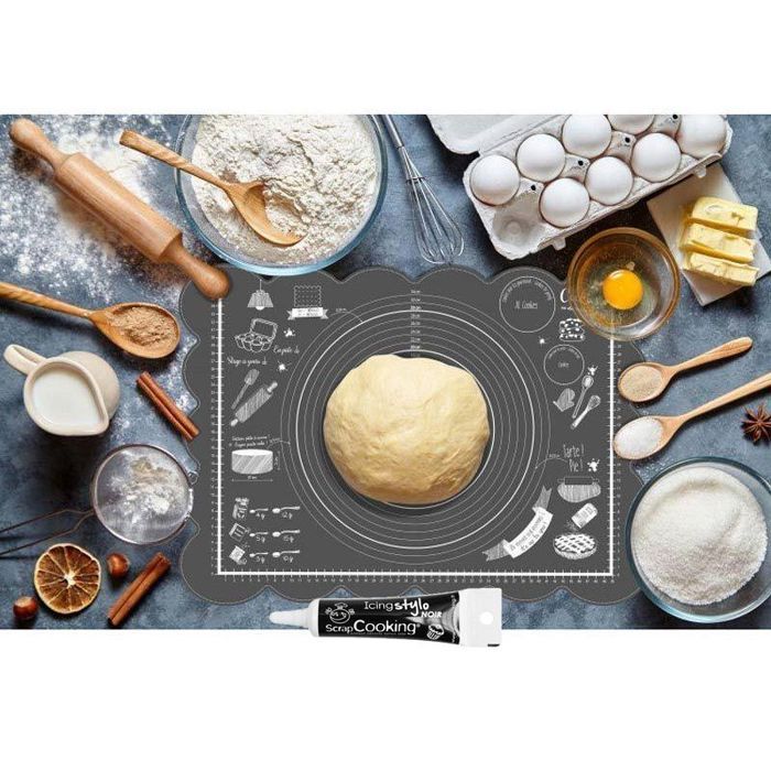 Tapis de pâtissier - SCRAP COOKING - 60 x 43,5 cm - Silicone antidérapant - Règle et cercles gradués - Mixte