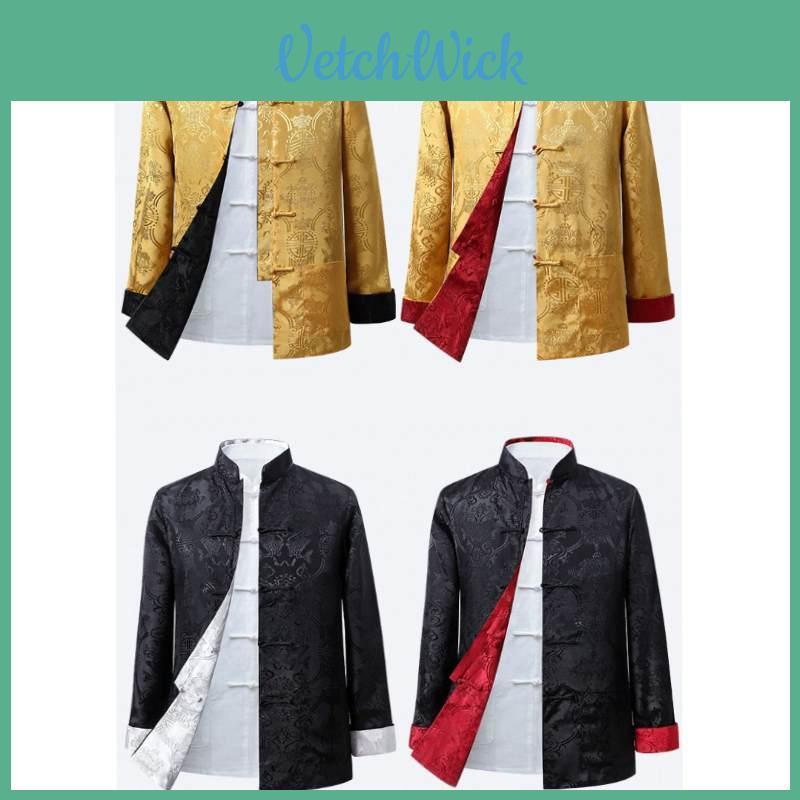Traditional Chinese Tang Clothing Outer Jacket For Men With Doublesided Wear And Pocket Decor Perfect For Autumn