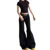 Women's Plus Size Black Wash Micro Flare Wide-Leg Jeans - Low Waist, Loose Draping, Floor-Length for Spring/Summer