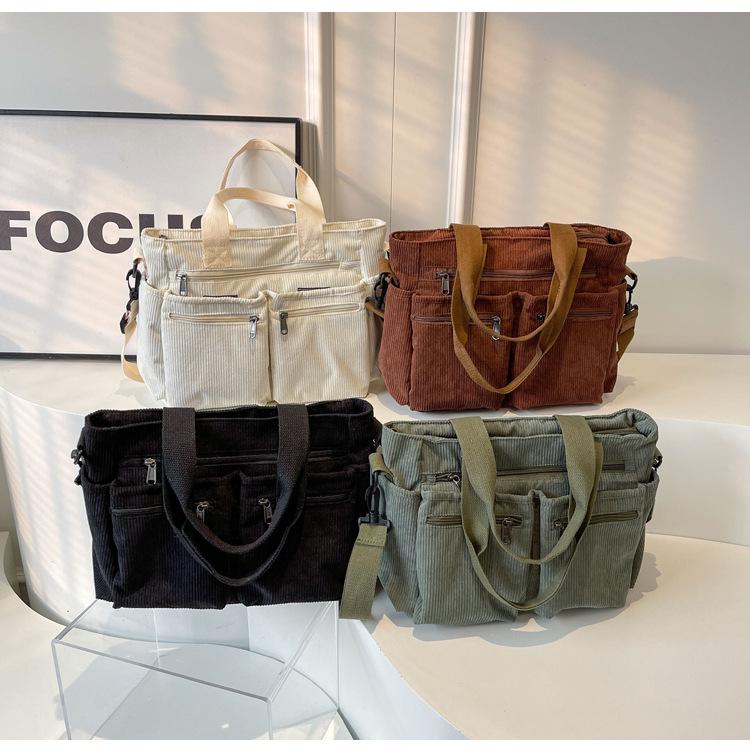 Versatile Large-Capacity Corduroy Shoulder Bag for Women - New Korean Style
