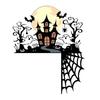 Halloween Door Corner Sign Metal Witch Cat Bat Ghost Spider Web Door Topper Sign Indoor Door Window Frame Decoration