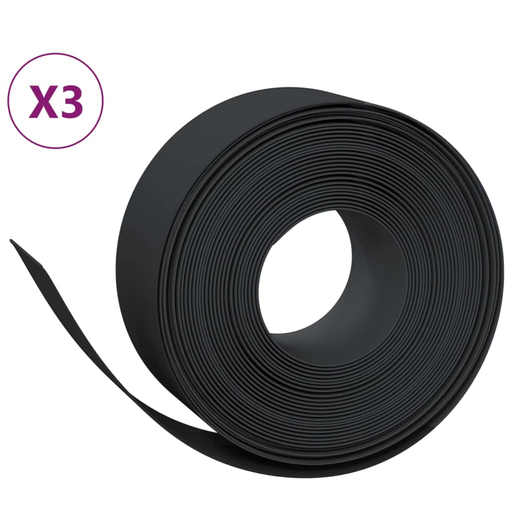 Vidaxl Obrzeża Ogrodowe, 3 Szt., Czarne, 10 M, 20 Cm, Polietylen