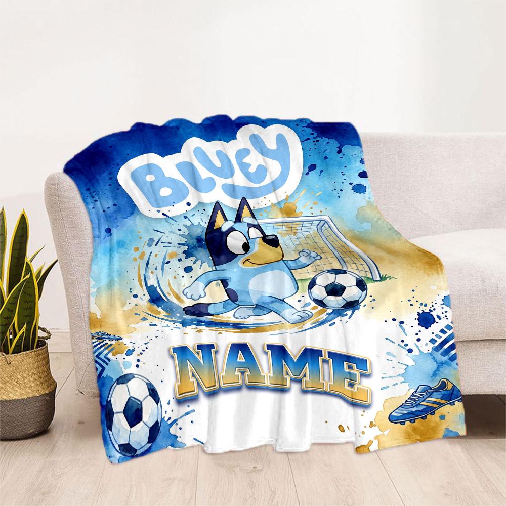 Bluey's Soccer Fun Personalized Name Blanket Cozy Customizable Blanket Ultra-Soft Versatile for Home Decor Chair Office Livingroom for All Occasions