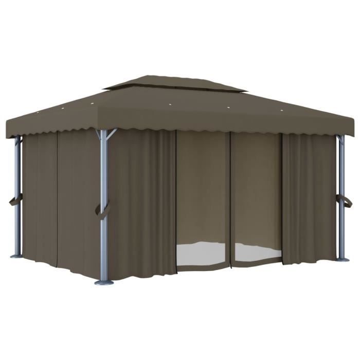 VidaXL Tonnelle avec rideau 4x3 m Taupe Aluminium