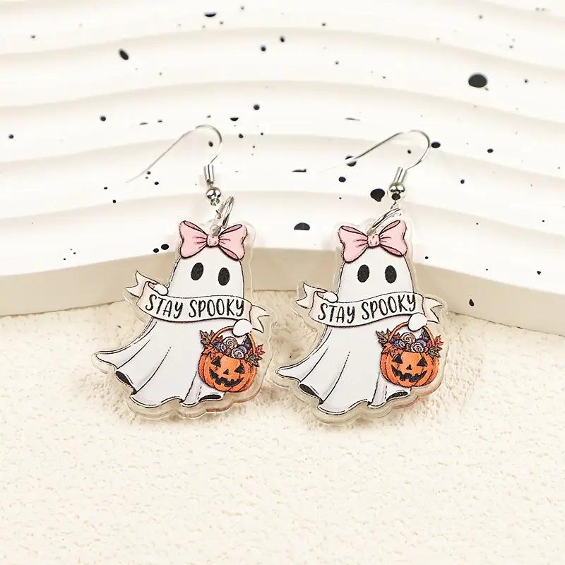 Cross-border new white ghost pumpkin earrings hip-hop gothic style acrylic Halloween gift ghost earrings
