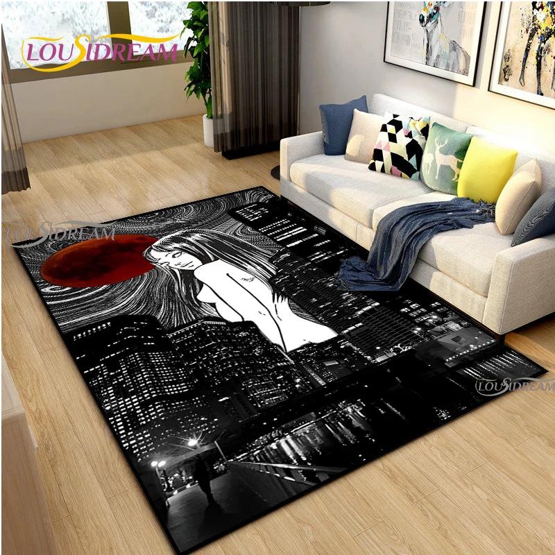 Junji Ito Art Fear Carpet for Living Room Bedroom Table Decor Yoga Area Rug Kitchen Kid Un-slip Floor Mat Alfombra Birthday Gift