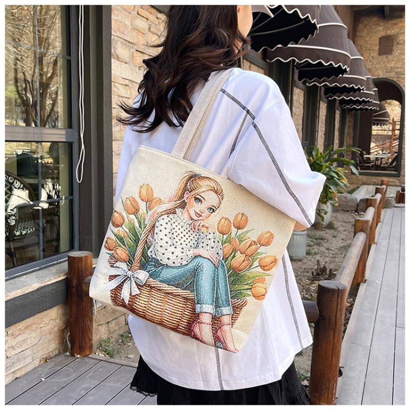 Новое искусство и студент-художник холщовая сумка мультяшная Харадзюку периферийная большая вместимость портативная сумка для покупок милая женская сумка через плечо 1769₽