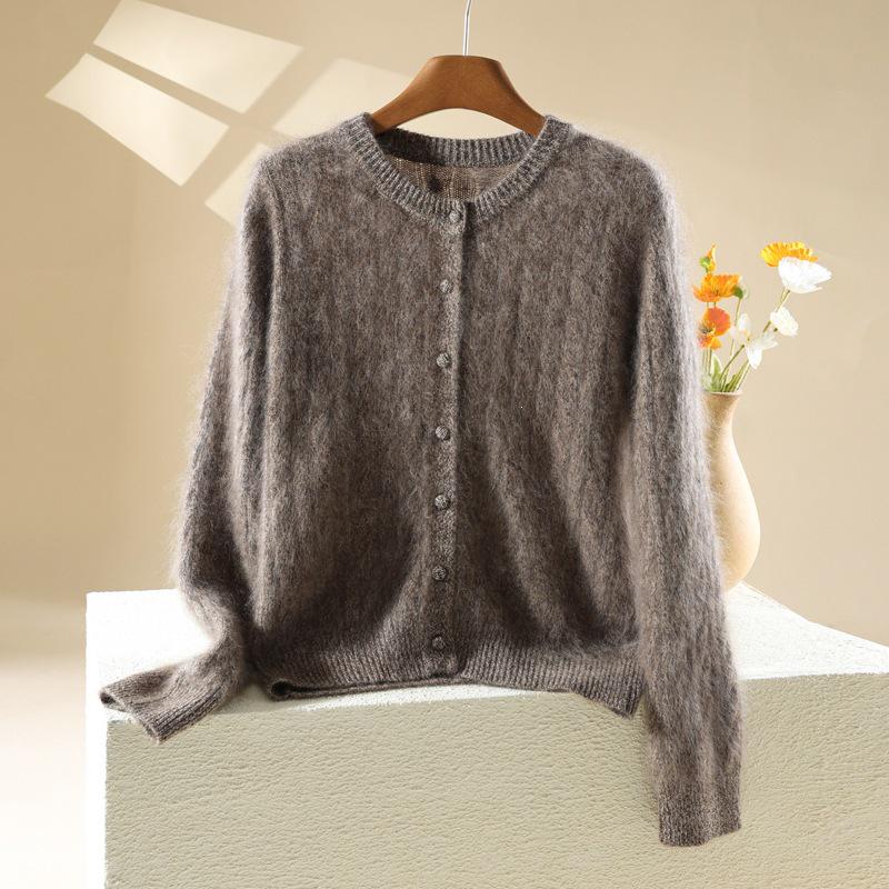 2026 Autumn/Winter Women's Cashmere Wool Cable Knit Cardigan - Long Sleeve, Round Neck Sweater Top