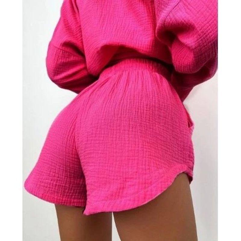 Collar Long Sleeve Shirt Shorts Set Lapel Long Sleeve Shirt Shorts Suit