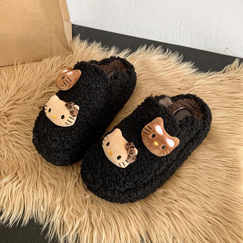 Cute Cartoon Bag Head Fluffy Slippers Women's Outer Wear 2025 New Autumn and Winter Velvet Warm Thick Bottom Bag Head Mop