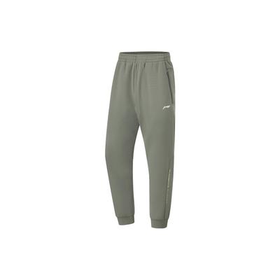 Li Ning Fitness Series Letter Print Cuffed Knitted Sports Pants Men Bottoms Dark-Green AKLU067-3